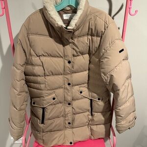 Laundry By Shelli Segal Beige Jacket with Faux Fur